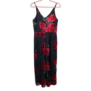 Anthropologie Ett Twa Jumpsuit Womens XS Black Red Floral Velvet Burnout Wide